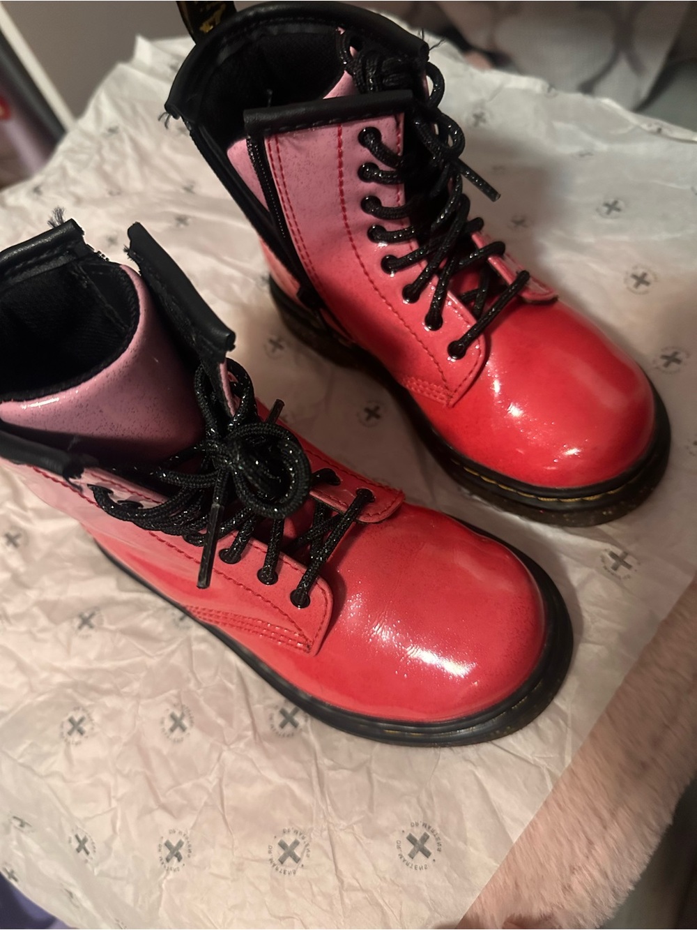 Dr. Martens Girls Red and Pink Lace-Up Combat Boots